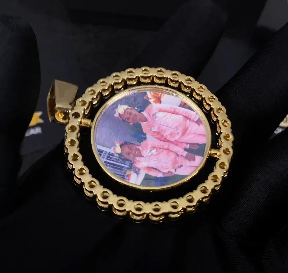 18k Gold Plated 3D Photo Printed Rotating Double-Sided Custom Photo Medallion Necklace