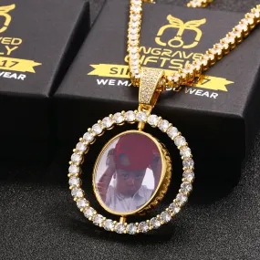 18k Gold Plated 3D Photo Printed Rotating Double-Sided Custom Photo Medallion Necklace