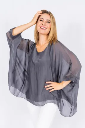 Allegra Batwing Silk Top - Charcoal