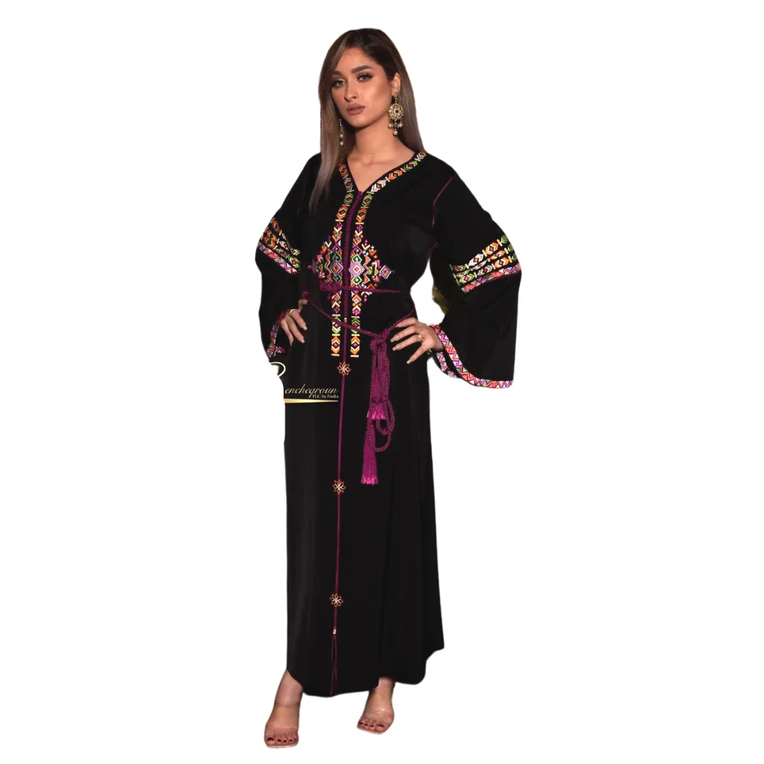 Black and Purple Embroidered Kaftan