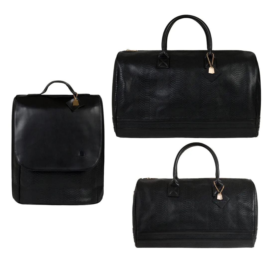 Black Apollo 1 Faux Snakeskin Travel Set