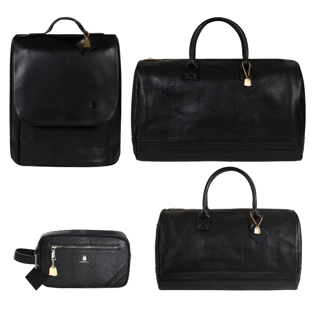 Black Apollo 1 Faux Snakeskin Travel Set