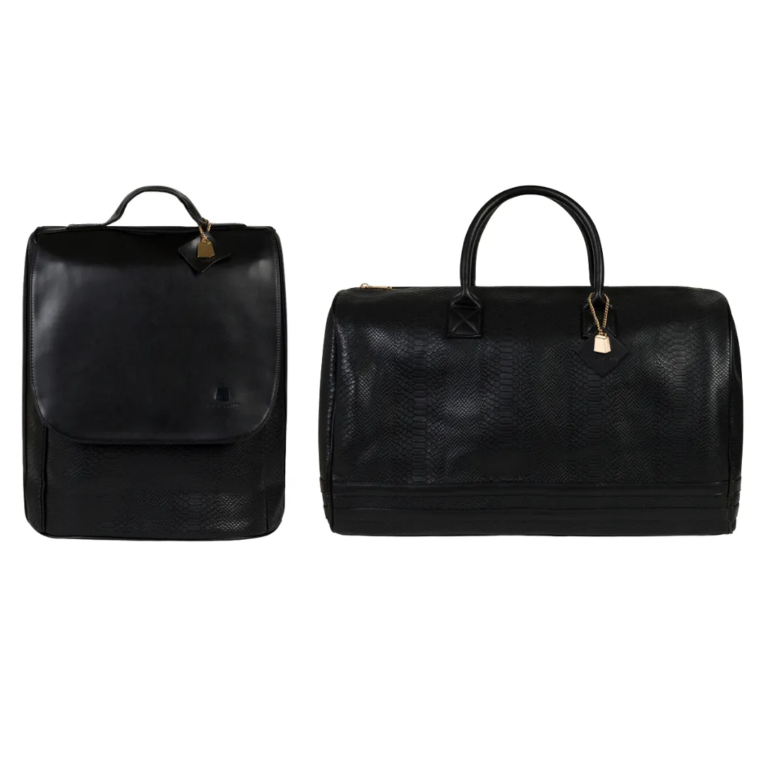 Black Apollo 1 Faux Snakeskin Travel Set