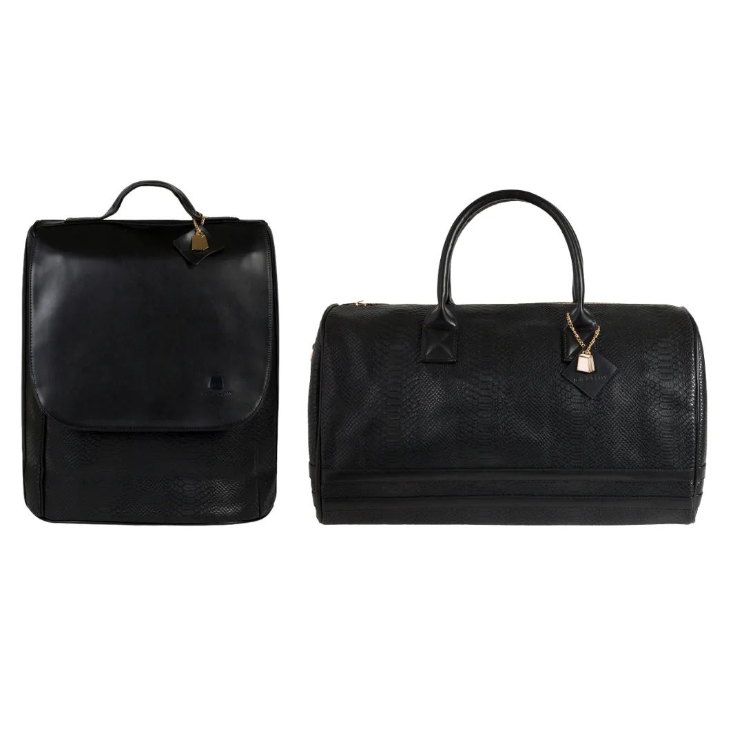 Black Apollo 1 Faux Snakeskin Travel Set