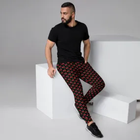 Black Red Cherries Men's Joggers, Designer Cherry Print Sweatpants For Men-Made in EU