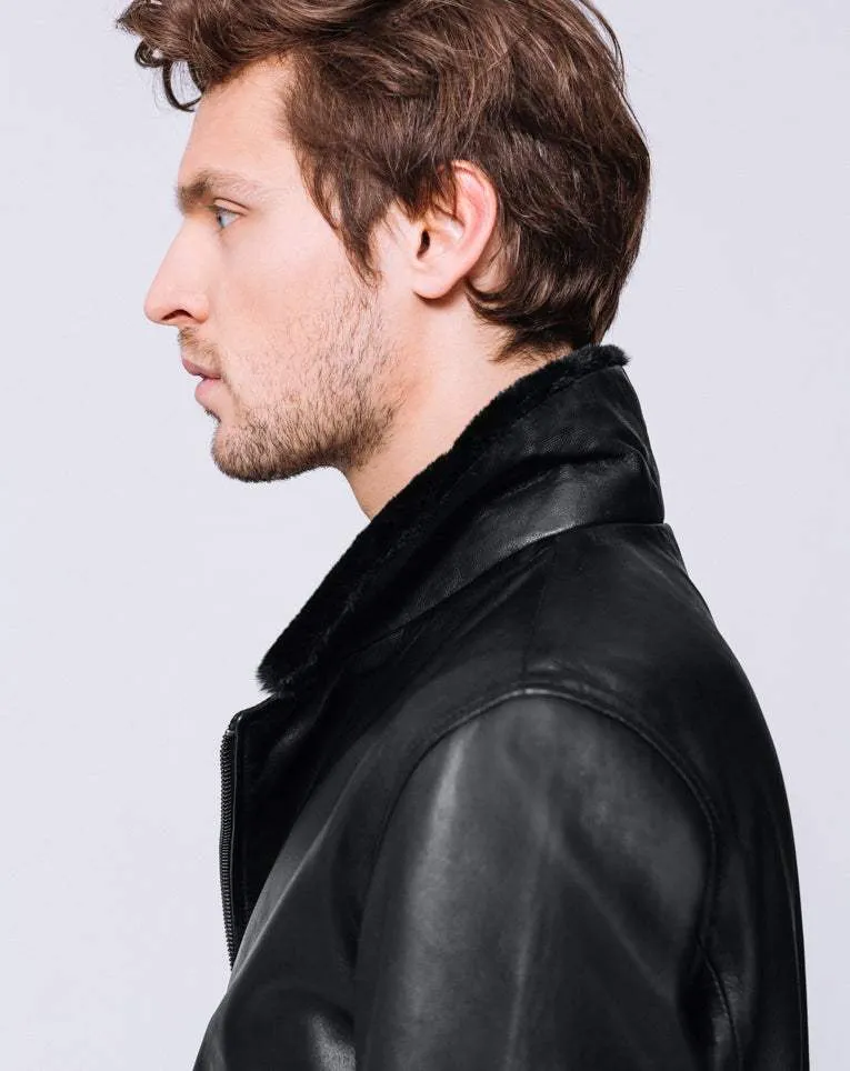 BLOUSON CUIR COL FOURRURE