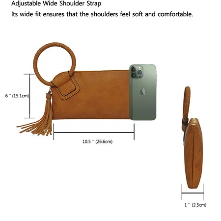 Brown NGIL Fashion Faux Leather Mini Purse With Fringe Tassel