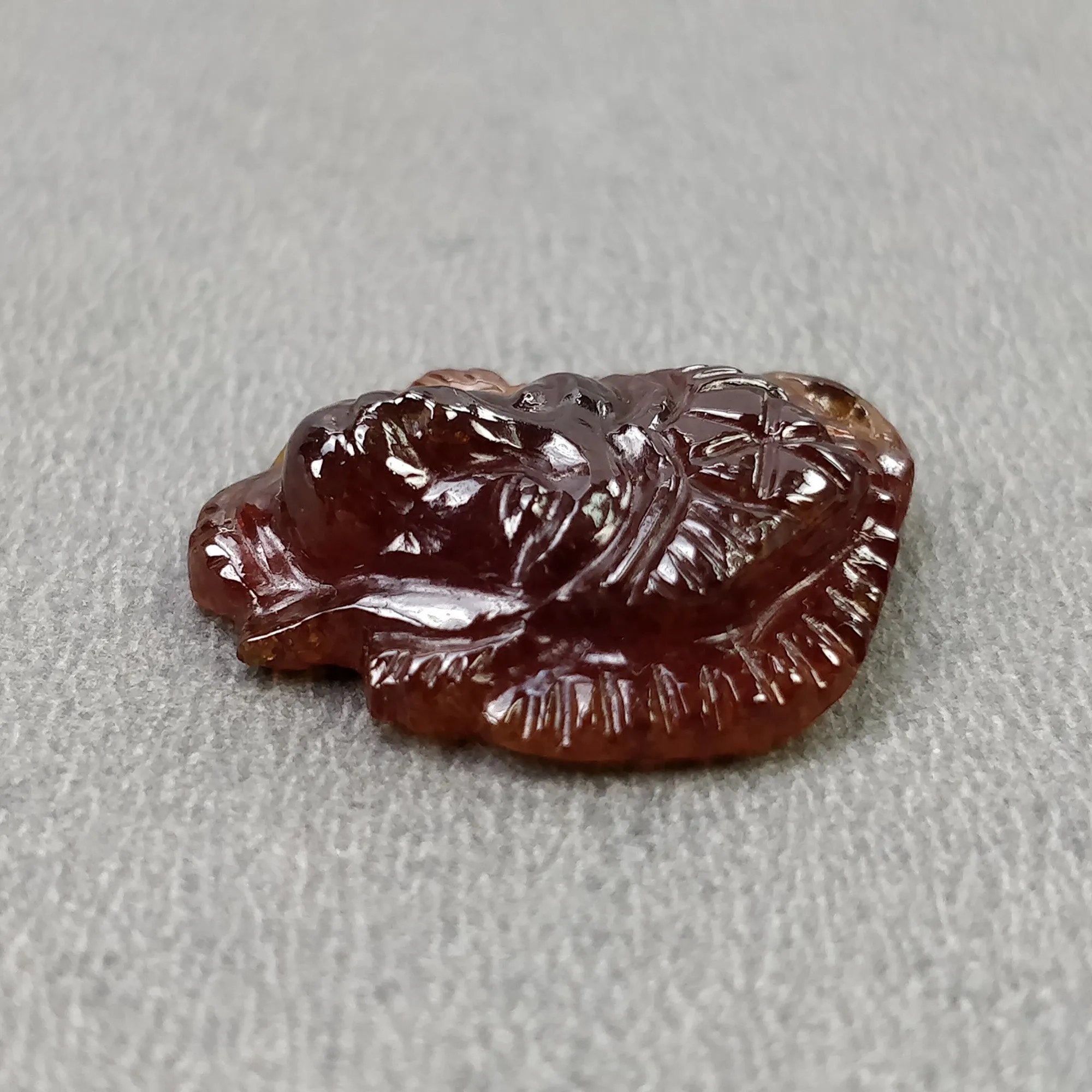 Cinnamon HESSONITE Garnet Gemstone Carving : 16.85cts Natural Untreated Hessonite Hand Carved LORD HANUMAN 20*17mm (With Video)