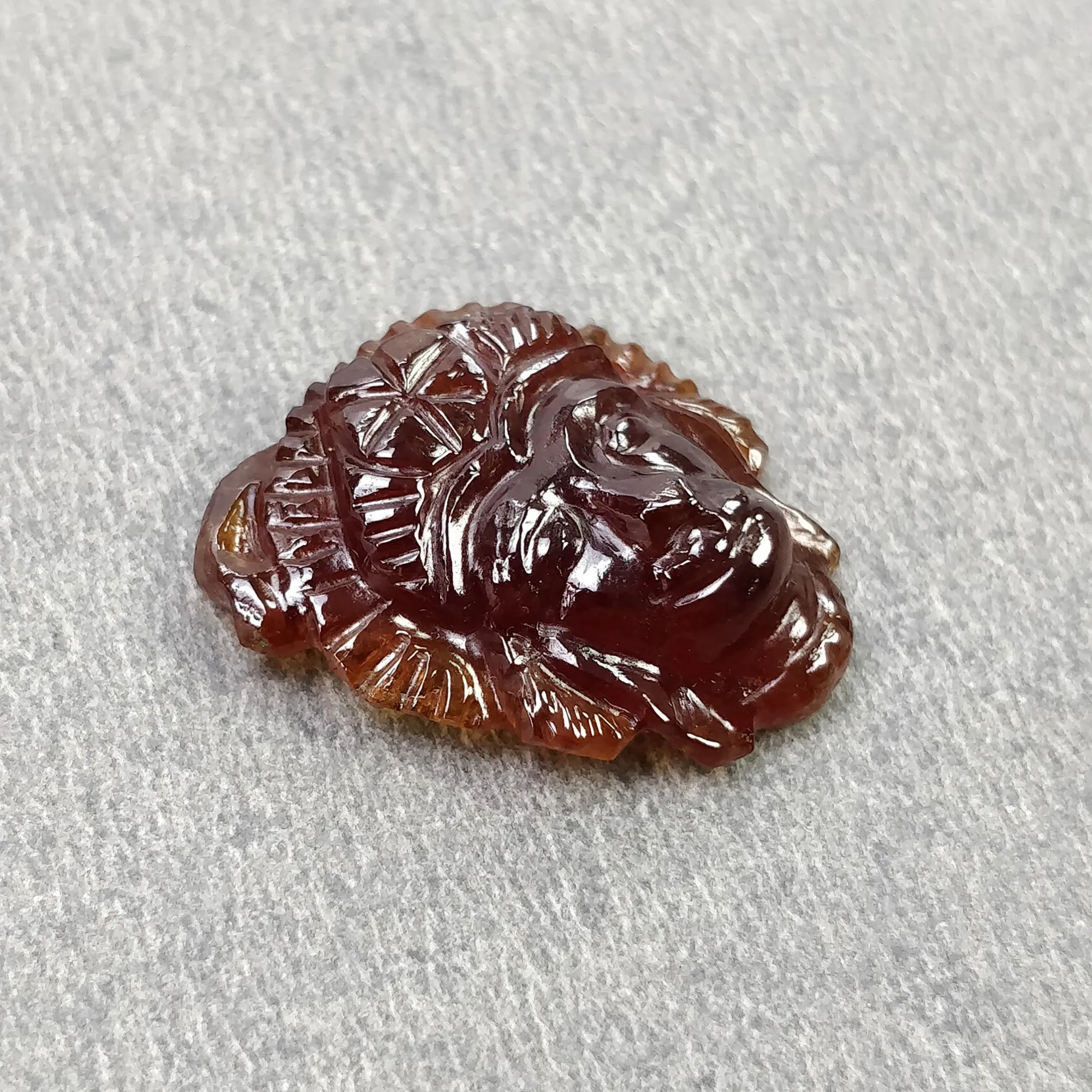 Cinnamon HESSONITE Garnet Gemstone Carving : 16.85cts Natural Untreated Hessonite Hand Carved LORD HANUMAN 20*17mm (With Video)