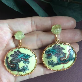 Five clawed dragon porcelain with raw grossular garnet studs