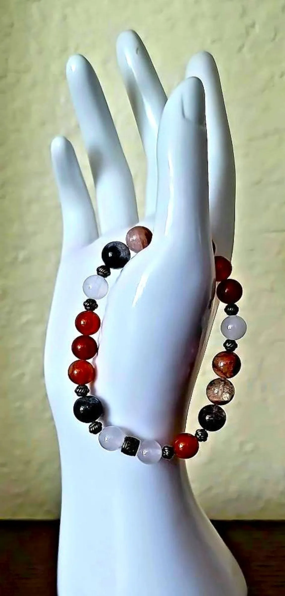 Ghost Phantom Quartz, Orange Aventurine & White Jade Bracelet