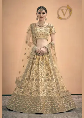 Golden Embroidered Satin Lehenga Choli With Dupatta