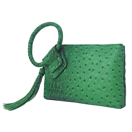 Green NGIL Textured Fashion Faux Leather Mini Purse With Fringe Tassel