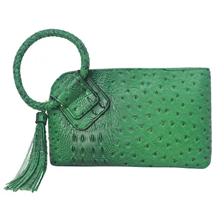 Green NGIL Textured Fashion Faux Leather Mini Purse With Fringe Tassel