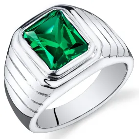 Mens 5.5 cts Emerald Sterling Silver Ring Size 8