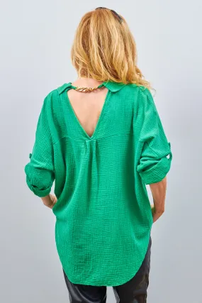 Musselin Bluse mit Rückendetail, grün