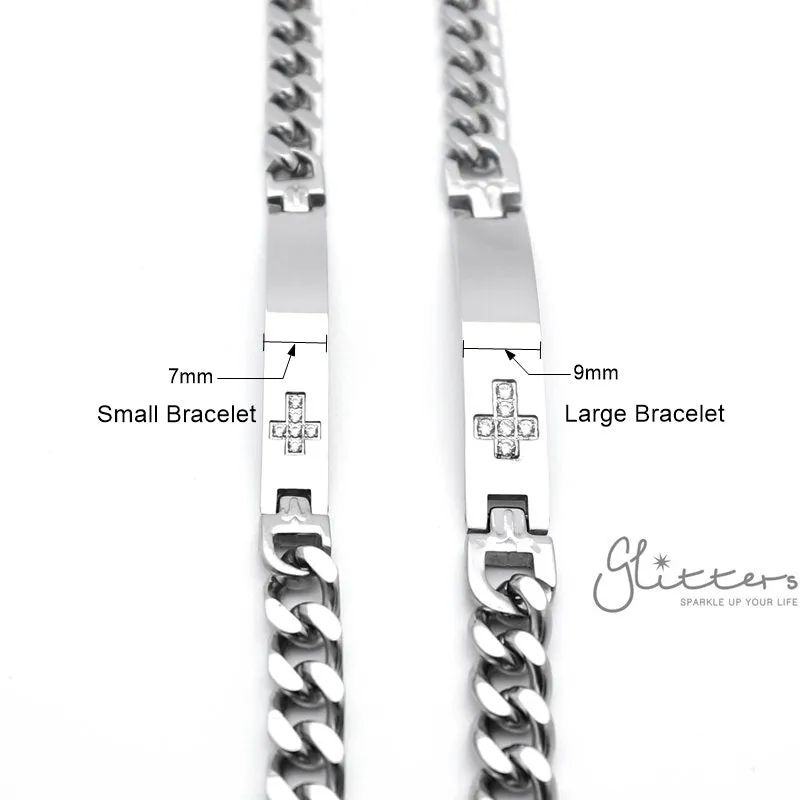 Stainless Steel Men's ID Bracelet with Cubic Zirconia Cross