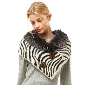 Zebra Pattern Faux Fur and Bottons Chenille Tube Scarf